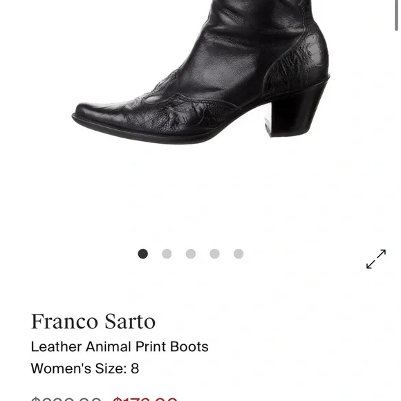 Vintage Franco Sarto Black Leather Animal Print Heeled Boots - Picture 8 of 9